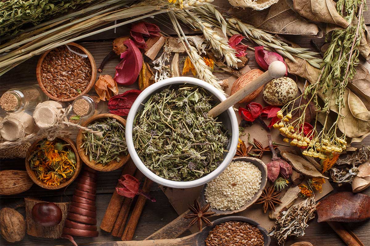 dried herbs on a table